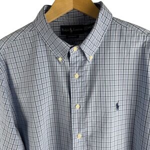 Ralph Lauren Custom Fit Plaid Button Down Shirt Mens XXL Tall Blue Preppy